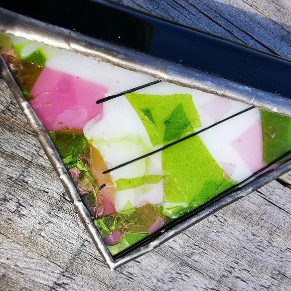 Artisan Created Fused Glass Triangular Brooch Pin - Picture 6 of 14